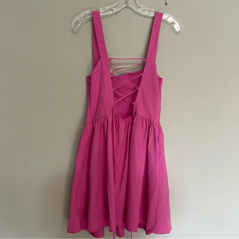 New Free People East Side Lace Up Mini Dress Pink Flower Power